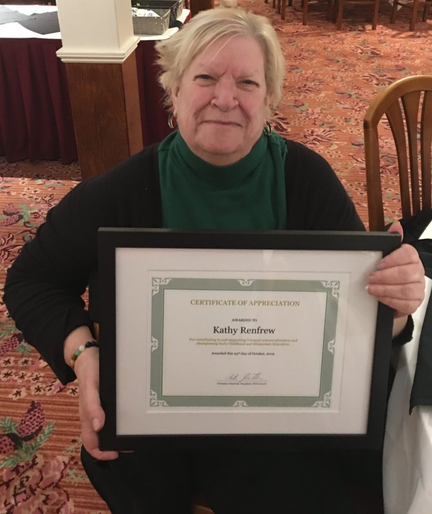 Kathy Renfrew, Education Specialist at the Wade Institute for Science Education, receives the first-ever, “Kathy Renfrew Early Childhood and Elementary Education Science Service Award,